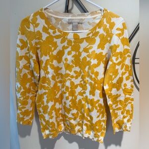 Banana Republic Cream and Yellow Floral Knit Top, 100% Cotton, Size S